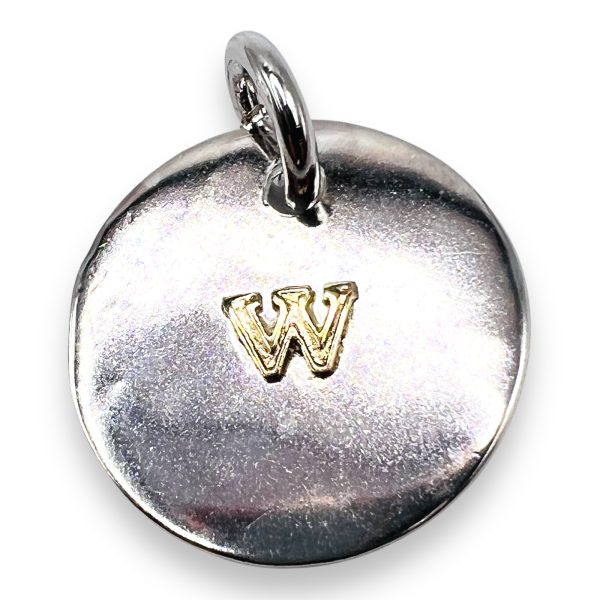 Round Disc Pendant Initial 'W' 10k Gold Letter