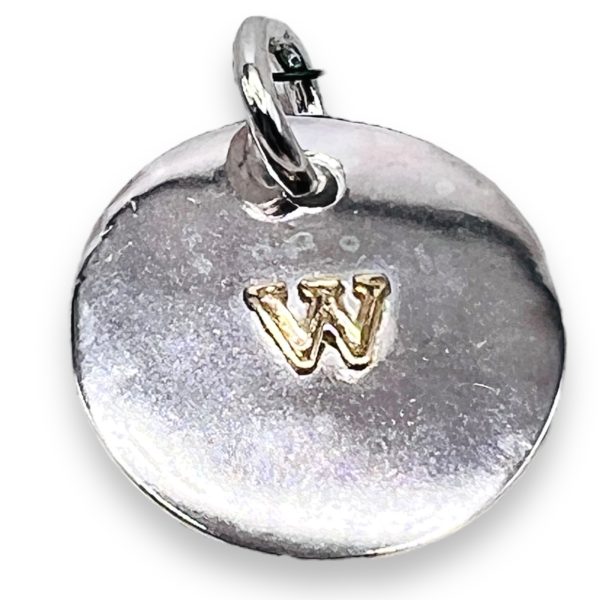 Round Disc Pendant Initial 'W' 10k Gold Letter - Image 10