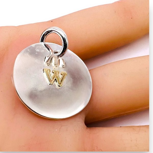 Round Disc Pendant Initial 'W' 10k Gold Letter - Image 7