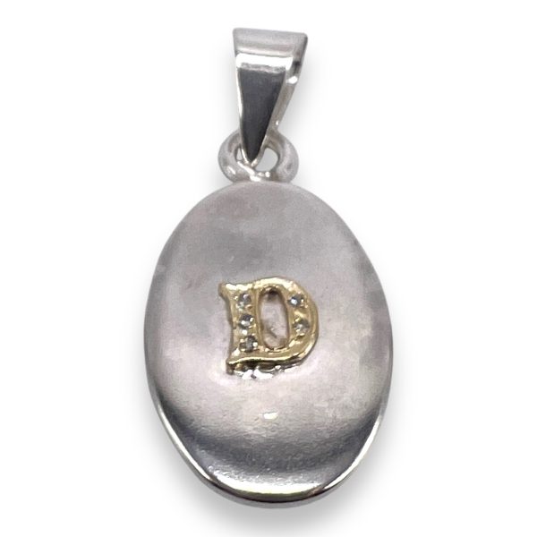 Silver Disc Pendant Initial ‘D’ with Diamond & Gold Letter - Image 2