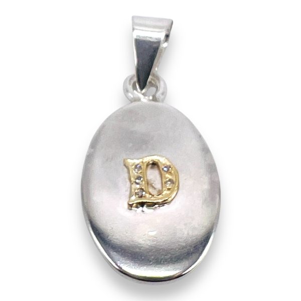 Silver Disc Pendant Initial ‘D’ with Diamond & Gold Letter