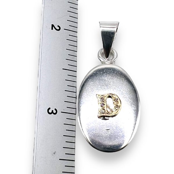 Silver Disc Pendant Initial ‘D’ with Diamond & Gold Letter - Image 3