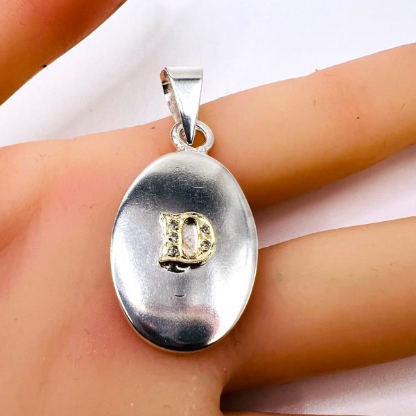 Silver Disc Pendant Initial ‘D’ with Diamond & Gold Letter - Image 6