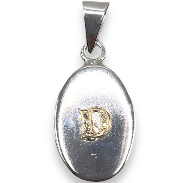 Silver Disc Pendant Initial ‘D’ with Diamond & Gold Letter - Image 11