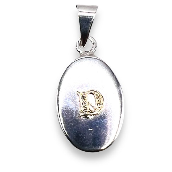 Silver Disc Pendant Initial ‘D’ with Diamond & Gold Letter - Image 7