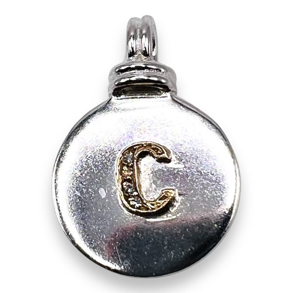 Silver Disc Initial 'C' Pendant with Diamond & Gold Letter - Image 2