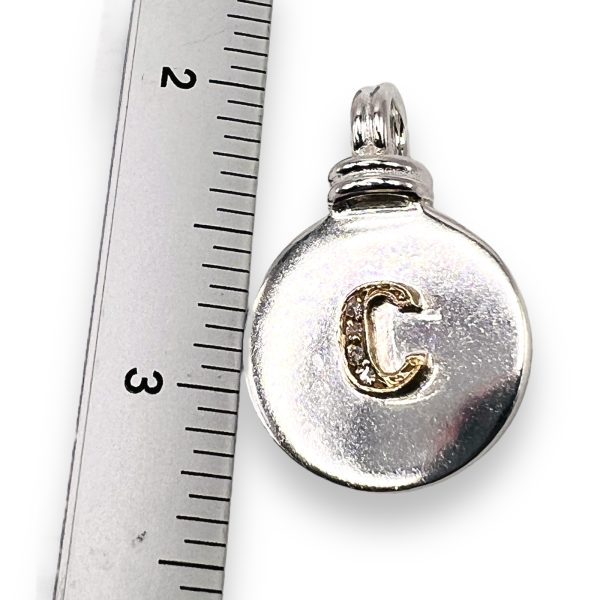 Silver Disc Initial 'C' Pendant with Diamond & Gold Letter - Image 3