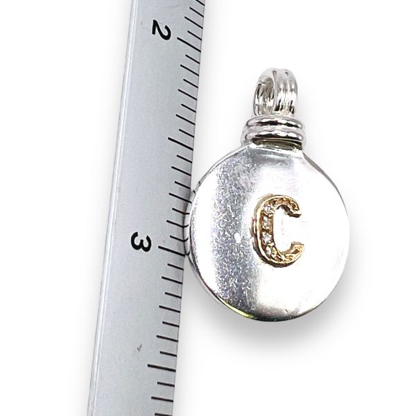 Silver Disc Initial 'C' Pendant with Diamond & Gold Letter - Image 10