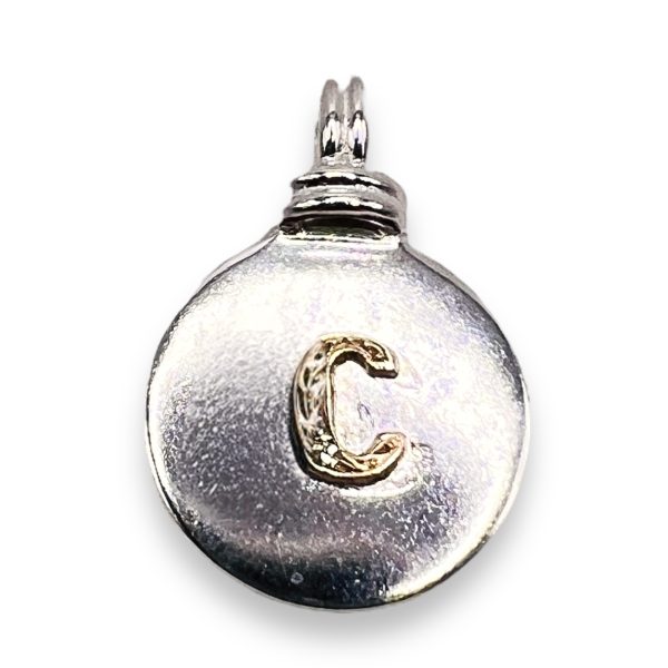 Silver Disc Initial 'C' Pendant with Diamond & Gold Letter - Image 8