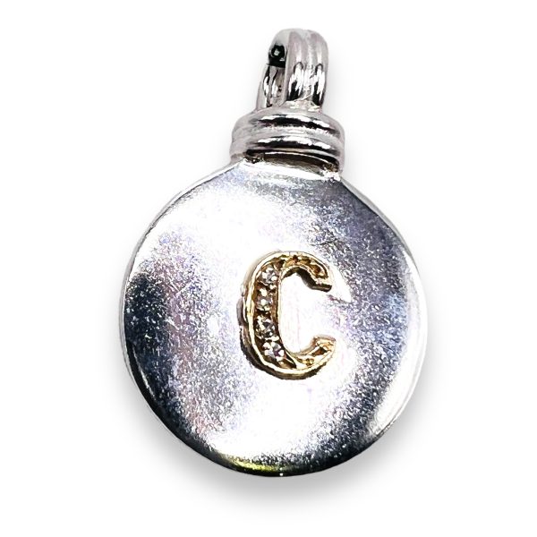 Silver Disc Initial 'C' Pendant with Diamond & Gold Letter - Image 9