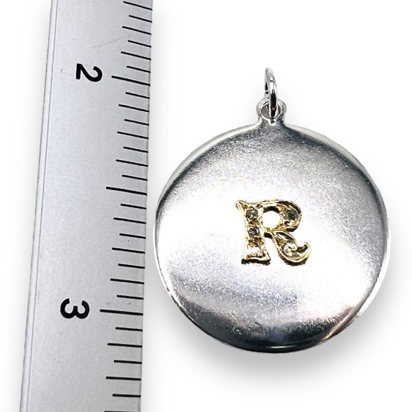 Silver Disk Pendant Initial "R" Diamond & 10k Gold Letter - Image 4