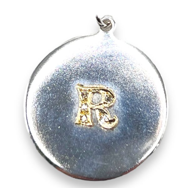 Silver Disk Pendant Initial "R" Diamond & 10k Gold Letter - Image 8