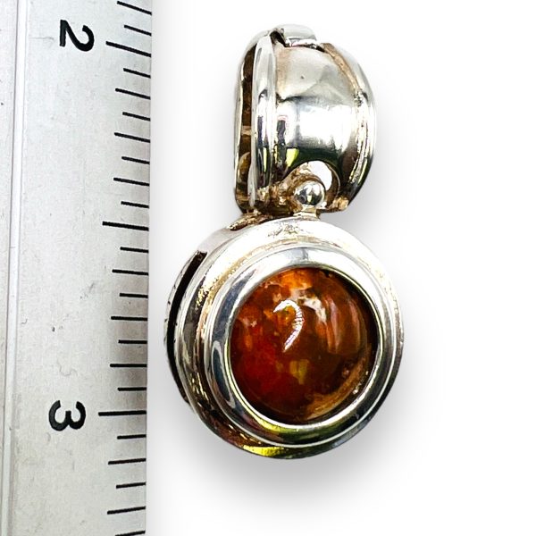 Round Mexican Fire Opal Sterling Silver Pendant Necklace - Image 3