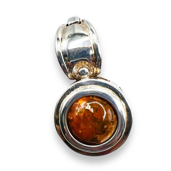 Round Mexican Fire Opal Sterling Silver Pendant Necklace - Image 2