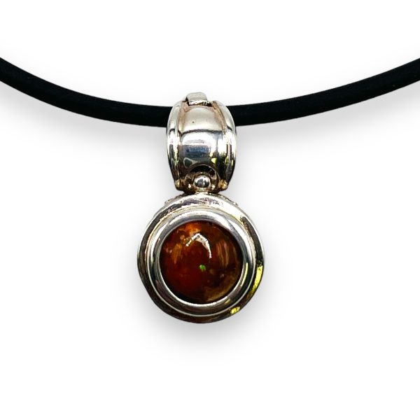 Round Mexican Fire Opal Sterling Silver Pendant Necklace