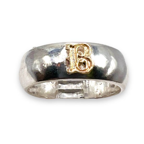 Ring With Letter "B" 10k Gold Initial | 925 Silver Band