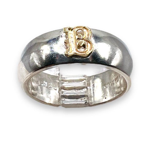 Ring With Letter "B" 10k Gold Initial | 925 Silver Band - Image 2