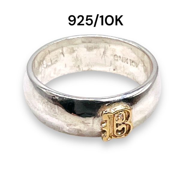 Ring With Letter "B" 10k Gold Initial | 925 Silver Band - Image 5