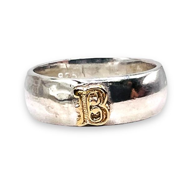 Ring With Letter "B" 10k Gold Initial | 925 Silver Band - Image 7