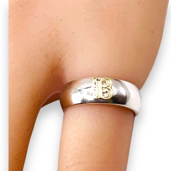 Ring With Letter "B" 10k Gold Initial | 925 Silver Band - Image 8