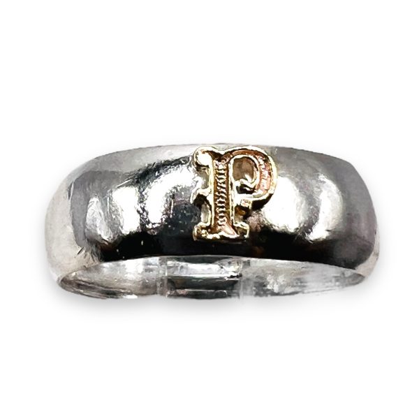 Initial Ring "P" 10k Gold Letter, sz 5.75 | 6mm Silver Band