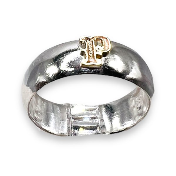 Initial Ring "P" 10k Gold Letter, sz 5.75 | 6mm Silver Band - Image 2