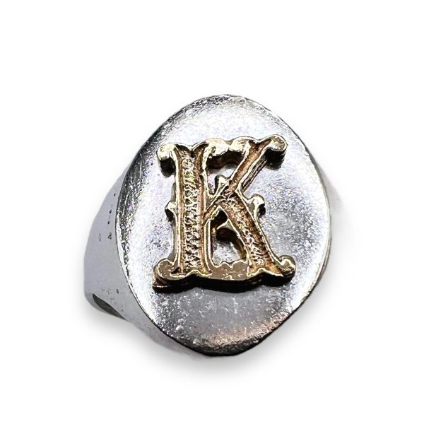 Signet Ring Letter “K” Initial 10k Gold, sz 8 | Silver Band