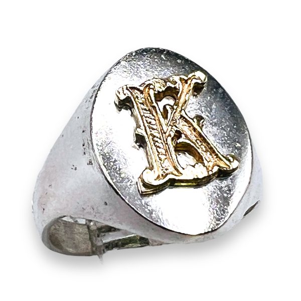 Signet Ring Letter “K” Initial 10k Gold, sz 8 | Silver Band - Image 16