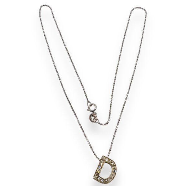 14k White Gold Diamond Initial Necklace - Letter D