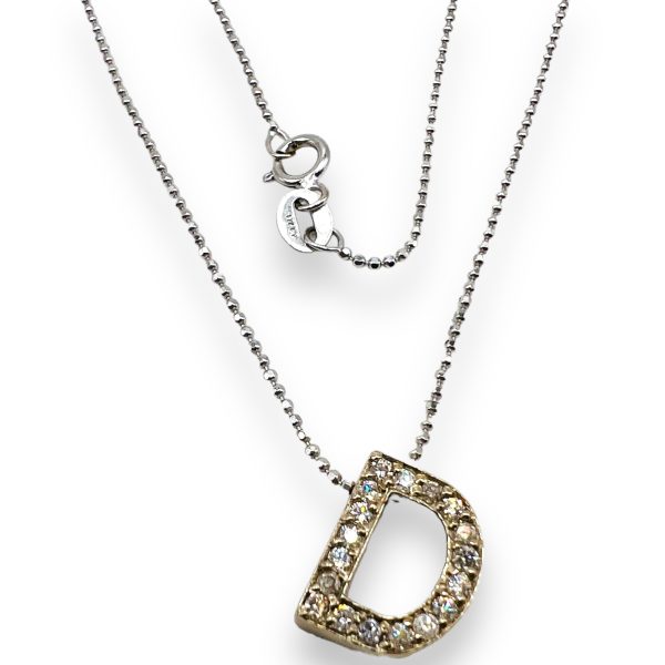 14k White Gold Diamond Initial Necklace - Letter D - Image 2