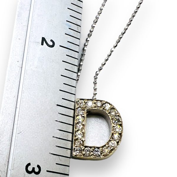 14k White Gold Diamond Initial Necklace - Letter D - Image 5