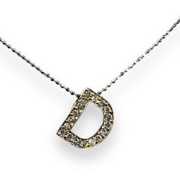 14k White Gold Diamond Initial Necklace - Letter D - Image 6