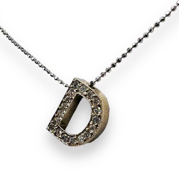 14k White Gold Diamond Initial Necklace - Letter D - Image 7