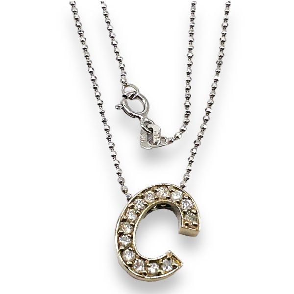 Initial Necklace Letter "C" Diamonds 14k Real White Gold - Image 2