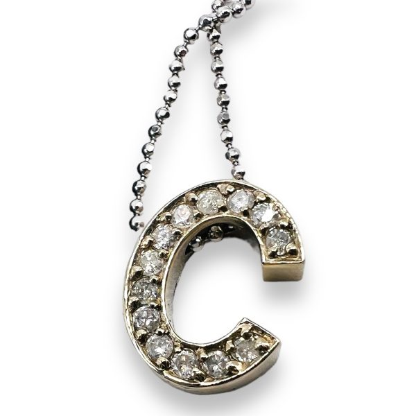 Initial Necklace Letter "C" Diamonds 14k Real White Gold - Image 6