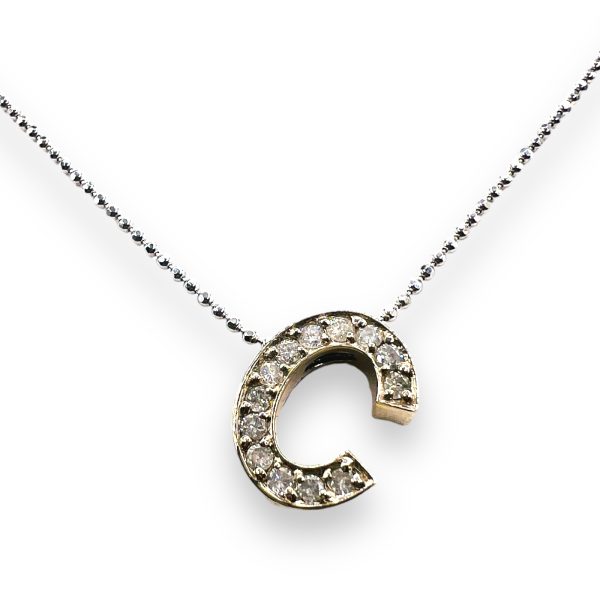 Initial Necklace Letter "C" Diamonds 14k Real White Gold - Image 7