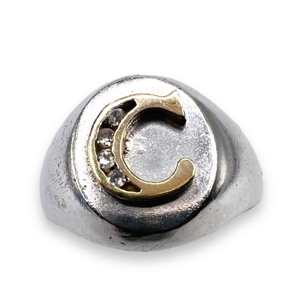 Signet Ring Letter “C” Diamond Initial 10k Gold, sz 8