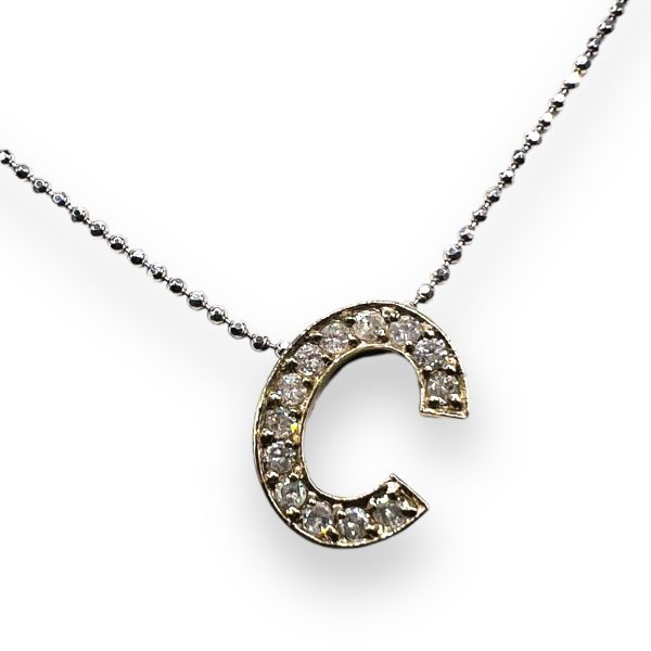 Initial Necklace Letter "C" Diamonds 14k Real White Gold - Image 8