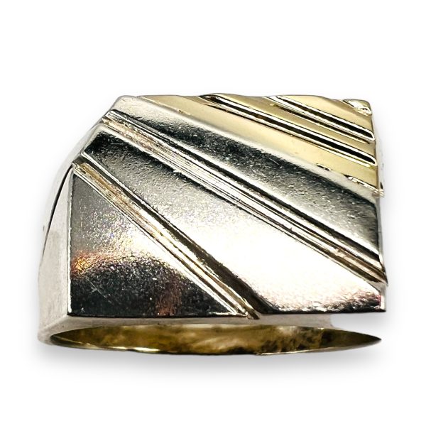 Men's 925 Silver Groove Line Gold Accent Ring, sz 10.25