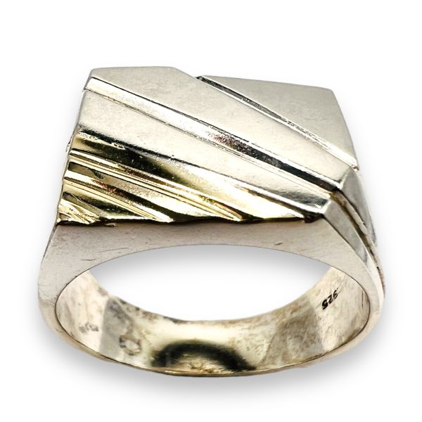 Men's 925 Silver Groove Line Gold Accent Ring, sz 10.25 - Image 2