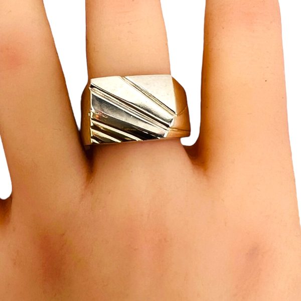 Men's 925 Silver Groove Line Gold Accent Ring, sz 10.25 - Image 8