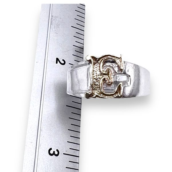 Initial Ring "E" 10k Gold Letter, sz 8 | 8mm Silver Band - Image 4