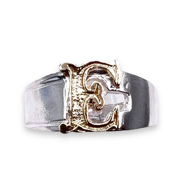 Initial Ring "E" 10k Gold Letter, sz 8 | 8mm Silver Band - Image 6