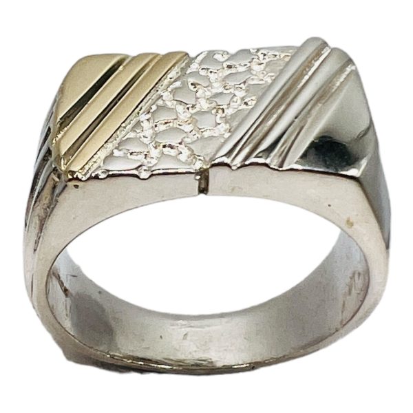 Men's Sterling Silver Grooves & Stone Pavement Ring - Image 4