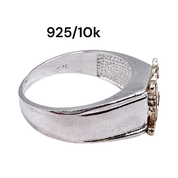 Initial Ring "E" 10k Gold Letter, sz 8 | 8mm Silver Band - Image 14