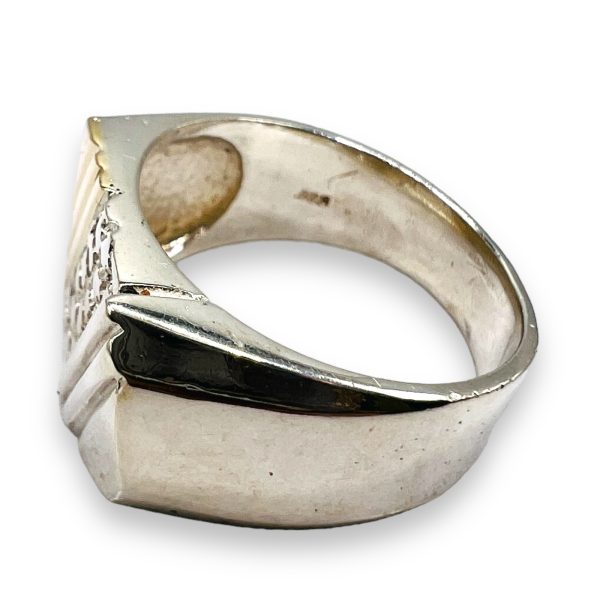 Men's Sterling Silver Grooves & Stone Pavement Ring - Image 2