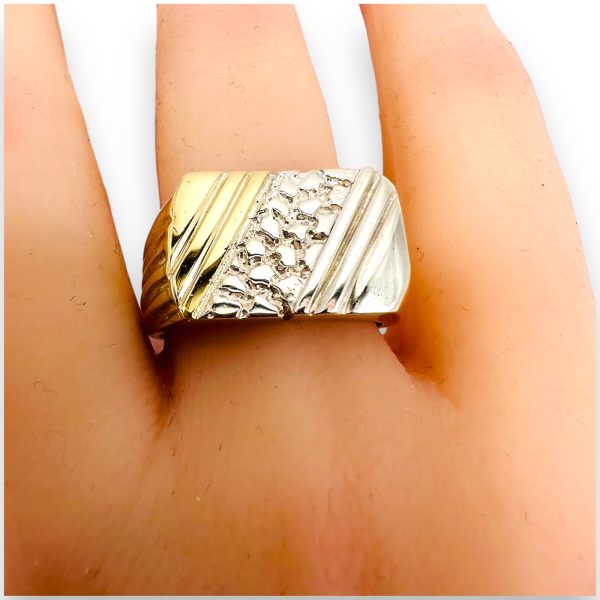 Men's Sterling Silver Grooves & Stone Pavement Ring - Image 6