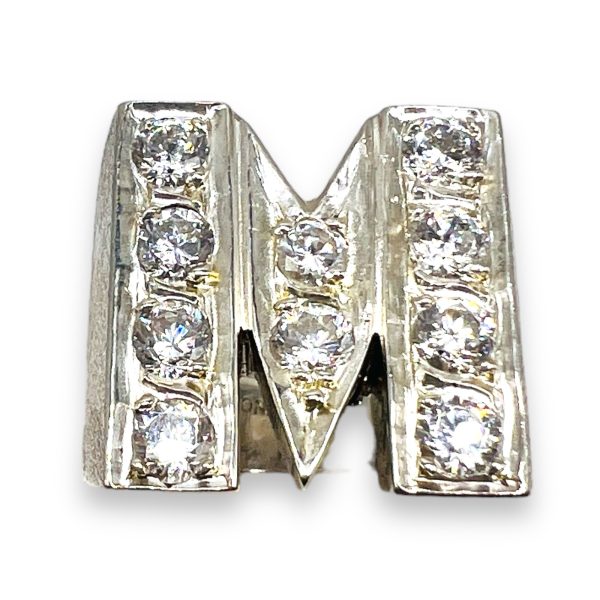 Block Letter Bling Ring Initial "M" Cubic Zirconia, Size 7.5