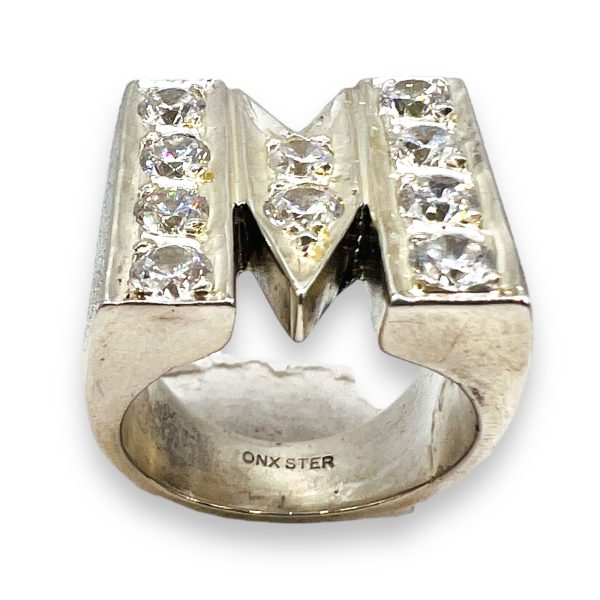 Block Letter Bling Ring Initial "M" Cubic Zirconia, Size 7.5 - Image 9