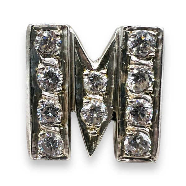 Block Letter Bling Ring Initial "M" Cubic Zirconia, Size 7.5 - Image 3